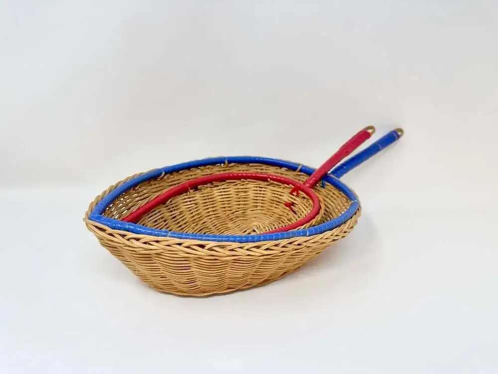 Vintage Wicker Nesting Basket Set Hanging Baskets Trimmed Teardrop Set pair duo